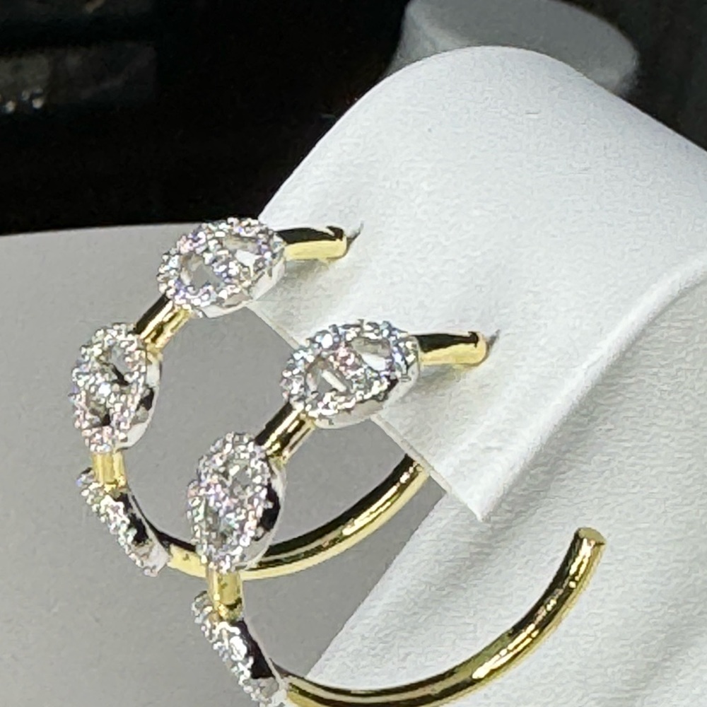 DESIGNER STYLE GOLD AND PAVE CRYSTAL HOOP EARRINGS. ( see video)